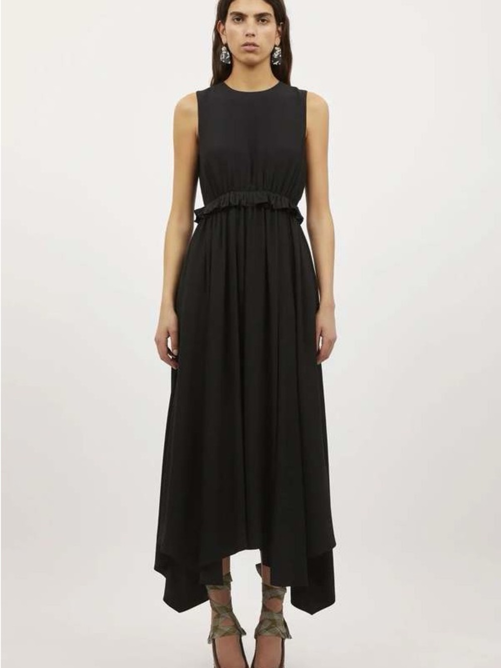 Ulla Johnson Sleeveless Black Midi Dress with Cinched Waist
